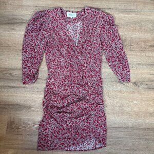 ba&sh Crystal Rouched Mini Dress Red Abstract Print S